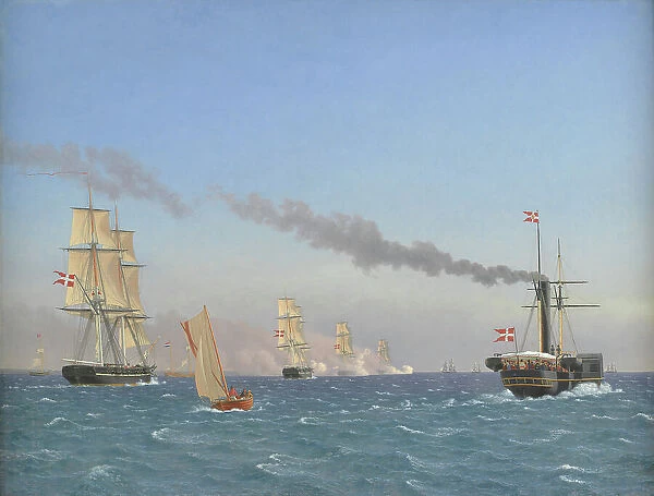 Christian VIII Aboard his Steamship 'Ægir' Watching the Manoeuvres of a Squadron near Copen...1844. Creator: CW Eckersberg. Christian VIII Aboard his Steamship 'Ægir' Watching the Manoeuvres of a Squadron near Copen...1844