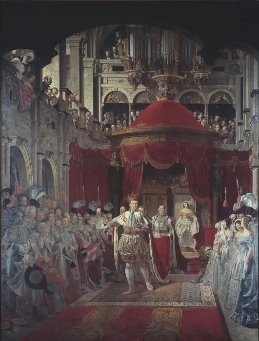 Framed Print : Christian VIII og Caroline Amalies salving i Frederiksborg Slotskirke den 28. juni 1840, 1840-1843. Creator: Sophus Schack Framed Print : Christian VIII og Caroline Amalies salving i Frederiksborg Slotskirke den 28. juni 1840, 1840-1843. Creator: Sophus Schack
