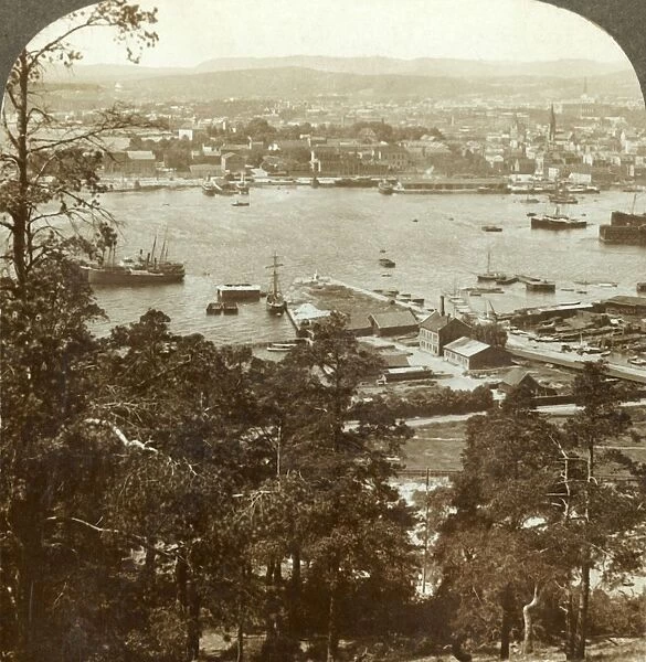 Christiania and her busy harbor, N. W. from the Ekeberg (Royal Palace at right), Norway, c1905