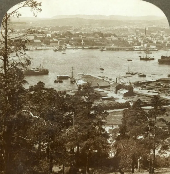 Framed Print : Christiania and her busy harbor, N. W. from the Ekeberg (Royal Palace at right), Norway, c1905 Framed Print : Christiania and her busy harbor, N. W. from the Ekeberg (Royal Palace at right), Norway, c1905