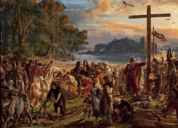 Framed Print : The Christianization of Poland, 966. From the series History of Civilization in Poland, 1889 Framed Print : The Christianization of Poland, 966. From the series History of Civilization in Poland, 1889