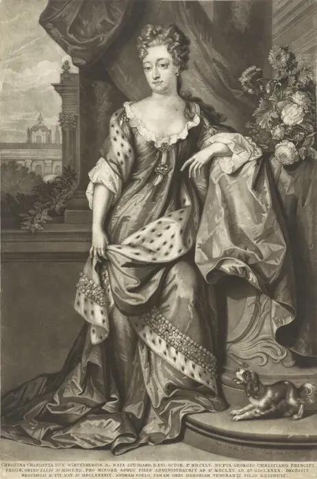 Framed Print : Christine Charlotte of Württemberg (1645-1699), Princess of East Frisia, ca 1699. Creator: Schenk, Peter (Petrus), the Elder (1660-1718) Framed Print : Christine Charlotte of Württemberg (1645-1699), Princess of East Frisia, ca 1699. Creator: Schenk, Peter (Petrus), the Elder (1660-1718)
