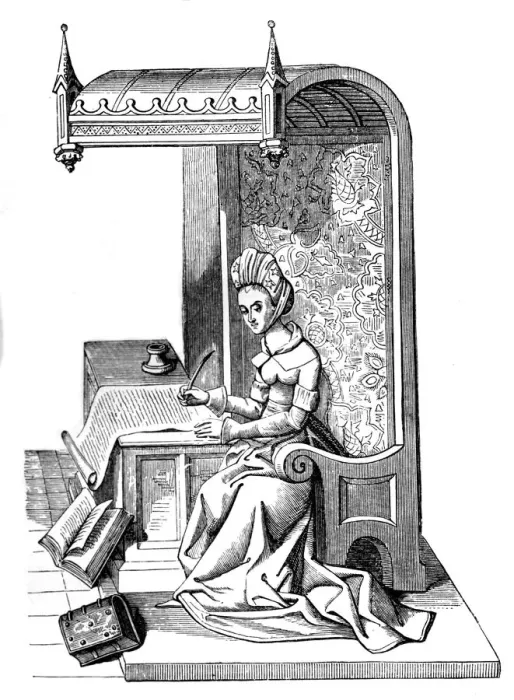 Framed Print : Christine de Pizan (1364 -1430), medieval writer, rhetorician and critic, 15th century, (1870) Framed Print : Christine de Pizan (1364 -1430), medieval writer, rhetorician and critic, 15th century, (1870)