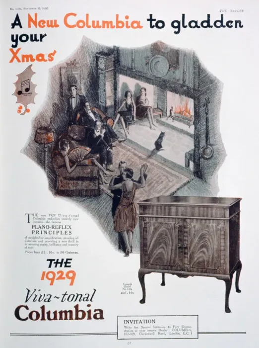 Framed Print : Christmas advert for Columbia gramophones, 1928 Framed Print : Christmas advert for Columbia gramophones, 1928