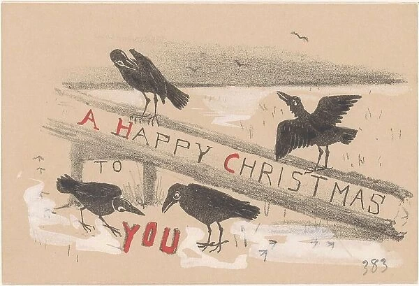 Christmas card with four crows, 1878-1917. Creator: Theo van Hoytema