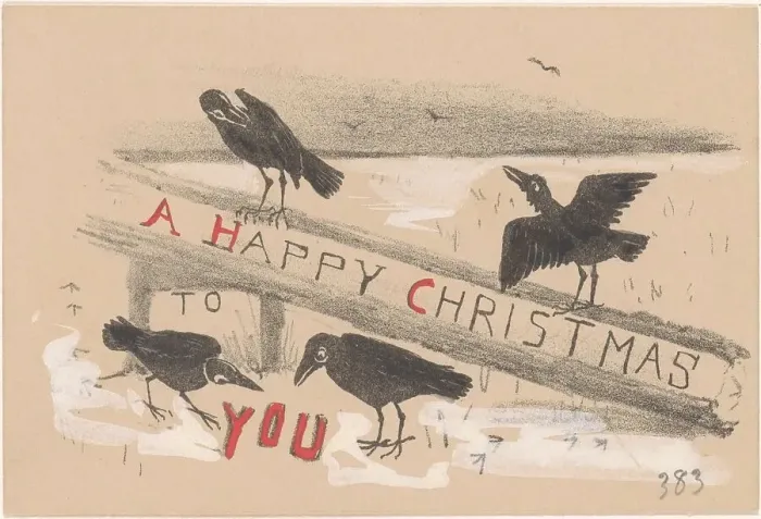 Framed Print : Christmas card with four crows, 1878-1917. Creator: Theo van Hoytema Framed Print : Christmas card with four crows, 1878-1917. Creator: Theo van Hoytema