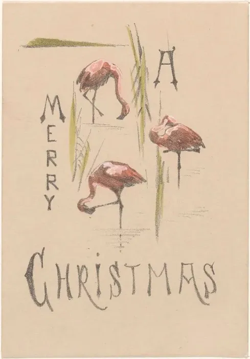 Framed Print : Christmas card with three flamingos, c.1878-c.1917. Creator: Theo van Hoytema Framed Print : Christmas card with three flamingos, c.1878-c.1917. Creator: Theo van Hoytema