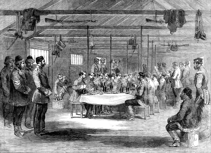 Framed Print : Christmas-Day in the Crimea - Dinner of Captain Brown's Company, 57th Regiment - sketched by J. A. C Creator: Unknown Framed Print : Christmas-Day in the Crimea - Dinner of Captain Brown's Company, 57th Regiment - sketched by J. A. C Creator: Unknown