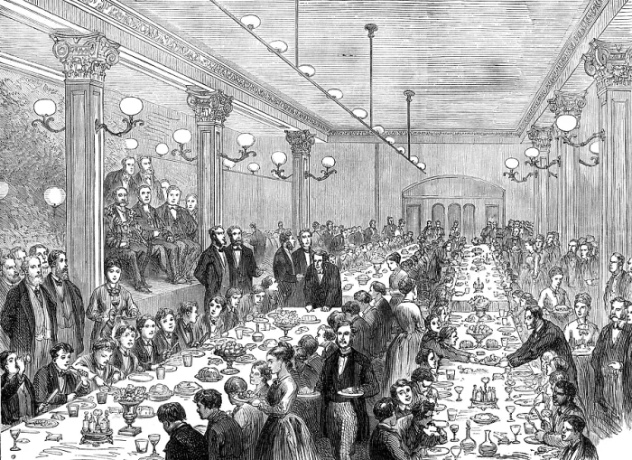 Framed Print : Christmas dinner given to the newsboys of Manchester, 1874. Creator: Unknown Framed Print : Christmas dinner given to the newsboys of Manchester, 1874. Creator: Unknown