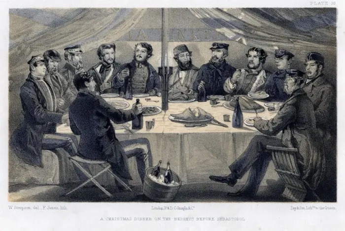 Framed Print : A christmas dinner on the hights before Sebastopol, c1850. Artist: William Simpson Framed Print : A christmas dinner on the hights before Sebastopol, c1850. Artist: William Simpson