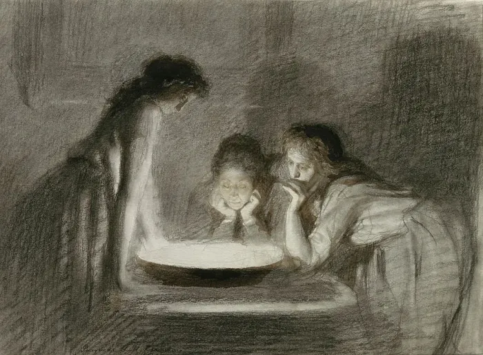 Framed Print : Christmas Eve fortune telling, 1870s. Artist: Kramskoi, Ivan Nikolayevich (1837-1887) Framed Print : Christmas Eve fortune telling, 1870s. Artist: Kramskoi, Ivan Nikolayevich (1837-1887)