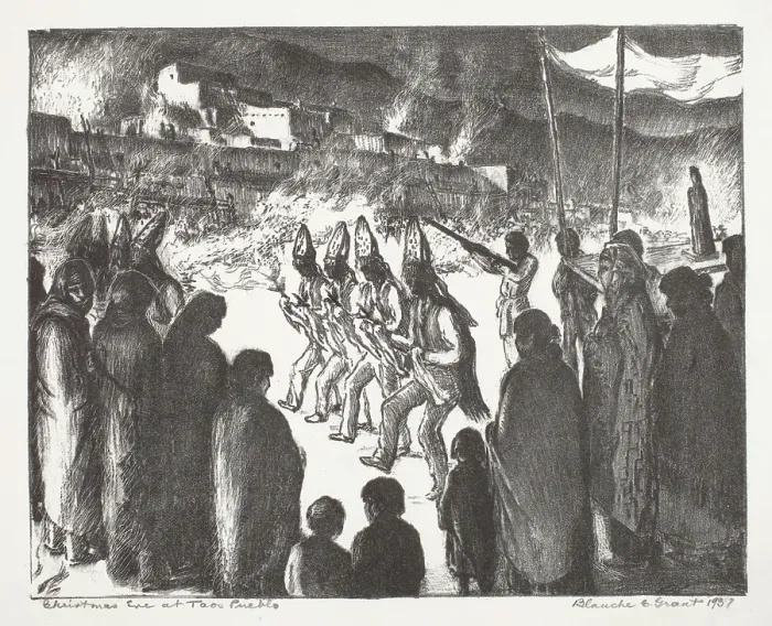 Framed Print : Christmas Eve at Taos Pueblo, 1937. Creator: Blanche Grant Framed Print : Christmas Eve at Taos Pueblo, 1937. Creator: Blanche Grant