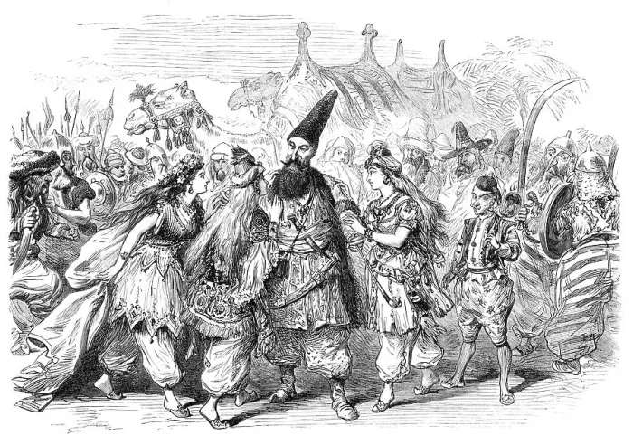 Framed Print : Christmas Pantomimes and Burlesques: scene from Beauty and the Beast at Drury-Lane Theatre, 1870. Creator: Unknown