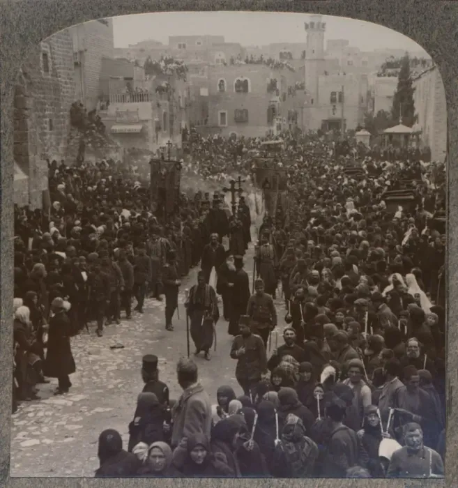 Framed Print : Christmas procession in Bethlehem, c1900 Framed Print : Christmas procession in Bethlehem, c1900