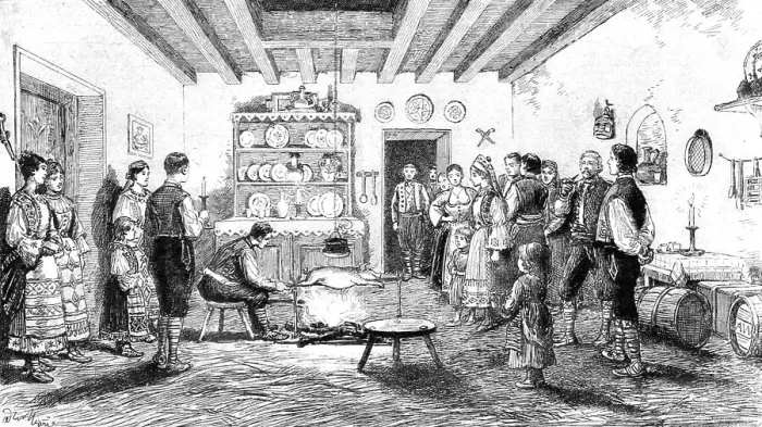 Framed Print : Christmas in Servia -- Preparing the National Dish, 1890. Creator: Unknown Framed Print : Christmas in Servia -- Preparing the National Dish, 1890. Creator: Unknown