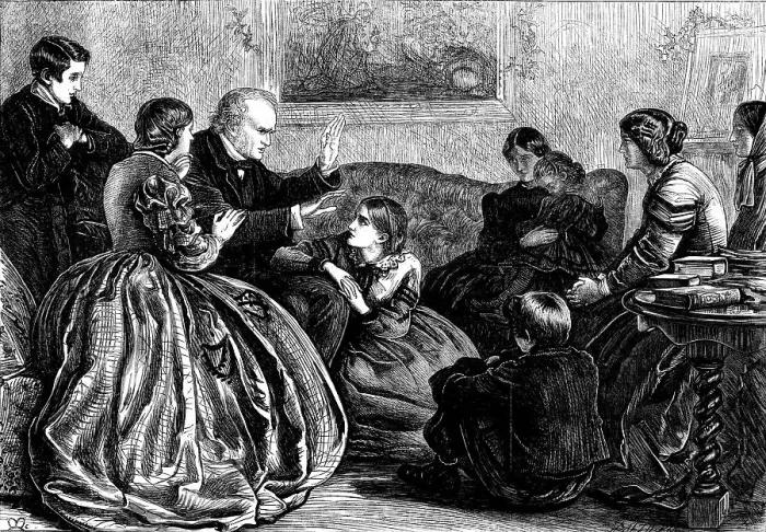 Framed Print : Christmas Story-telling - drawn by J. E. Millais, 1862. Creator: Dalziel Brothers Framed Print : Christmas Story-telling - drawn by J. E. Millais, 1862. Creator: Dalziel Brothers