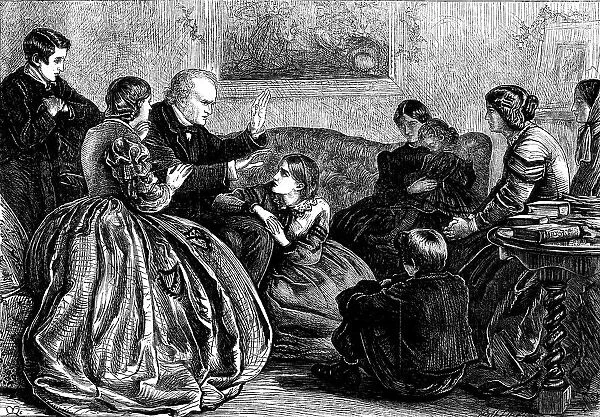 Christmas Story-telling - drawn by J. E. Millais, 1862. Creator: Dalziel Brothers