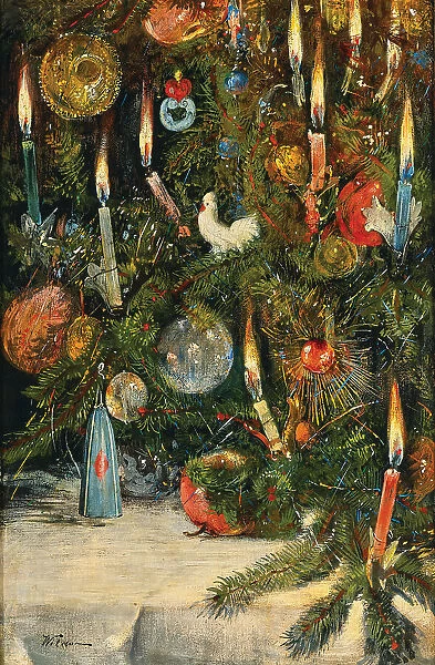 Christmas tree decorated with lights. Creator: Willmann, Rudolf Bernhard (1868-1919)