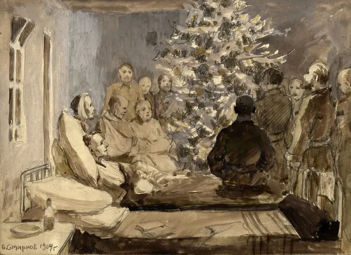 Framed Print : Christmas Tree at a Field Hospital near Irkutsk during the Russo-Japanese War, 1904. Creator: Boris Vasilievich Smirnov Framed Print : Christmas Tree at a Field Hospital near Irkutsk during the Russo-Japanese War, 1904. Creator: Boris Vasilievich Smirnov