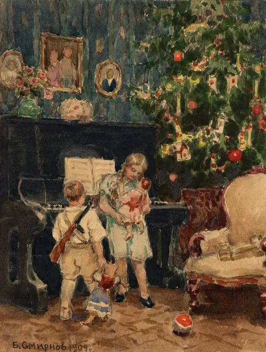 Framed Print : Christmas Tree in the House of Wealthy Residents of Irkutsk, 1904. Creator: Boris Vasilievich Smirnov