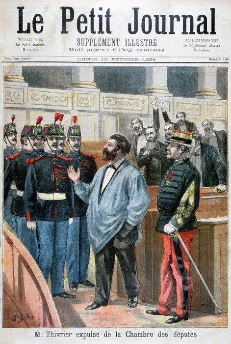 Framed Print : Christophe Thivrier expelled from the Chamber of Deputies, Paris, 1894. Artist: Jose Belon Framed Print : Christophe Thivrier expelled from the Chamber of Deputies, Paris, 1894. Artist: Jose Belon