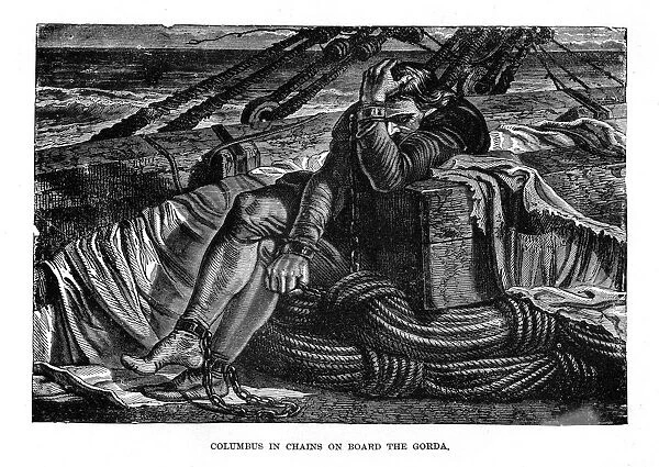 Christopher Columbus in chains on board the Gorda, 1490s, (c1872)
