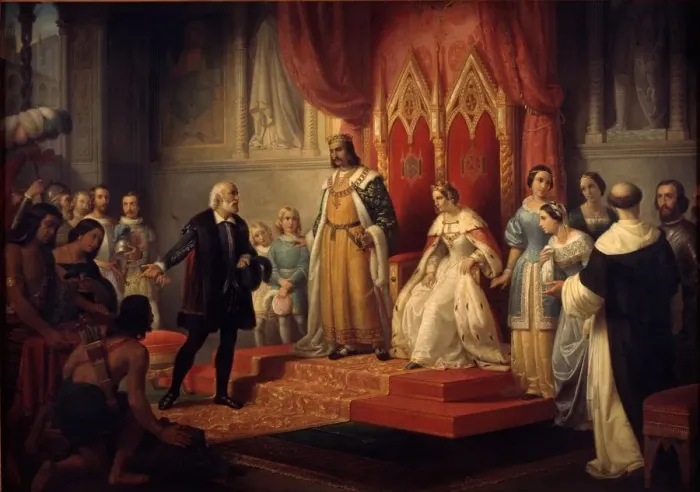 Framed Print : Christopher Columbus at the Court of the Catholic Monarchs Framed Print : Christopher Columbus at the Court of the Catholic Monarchs