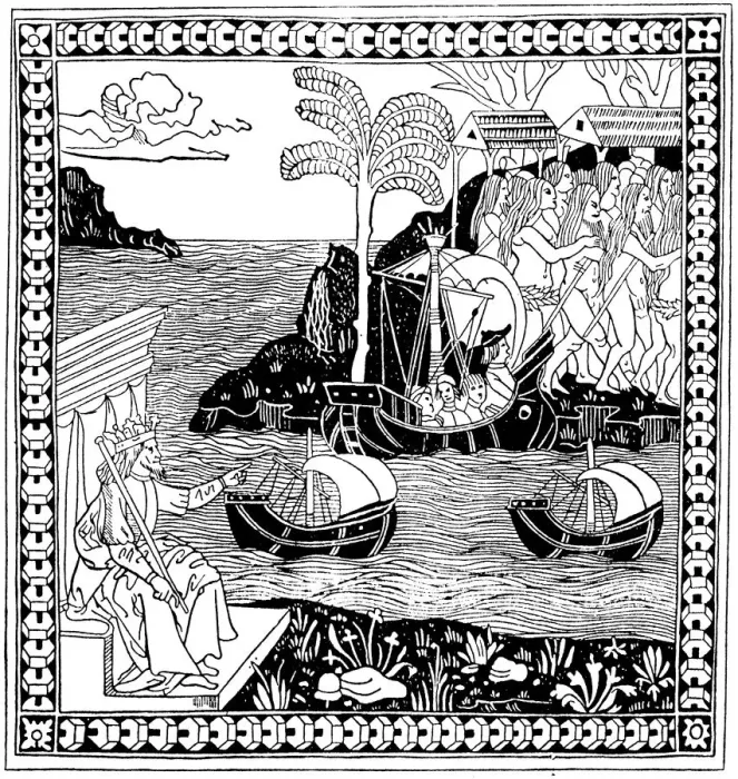 Framed Print : Christopher Columbus Discovering America, woodcut, 1493 Framed Print : Christopher Columbus Discovering America, woodcut, 1493