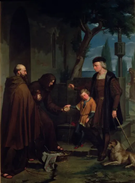 Framed Print : Christopher Columbus at the gates of the Convent of La Rabida asking for bread Framed Print : Christopher Columbus at the gates of the Convent of La Rabida asking for bread