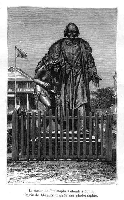 Framed Print : Christopher Columbus statue, Colon, Panama, 19th century. Artist: Chapuis Framed Print : Christopher Columbus statue, Colon, Panama, 19th century. Artist: Chapuis