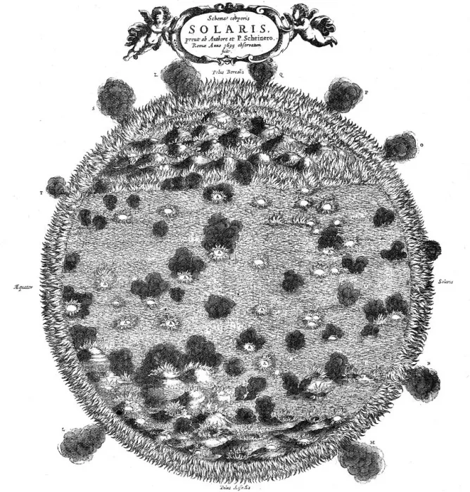 Framed Print : Christopher Scheiners illustration of his idea of the surface of the sun, 1635 Framed Print : Christopher Scheiners illustration of his idea of the surface of the sun, 1635