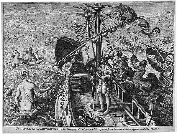 Christophorus Columbus Ligur (Americae Retectio), 1591. Artist: Galle, Philipp (1537-1612)