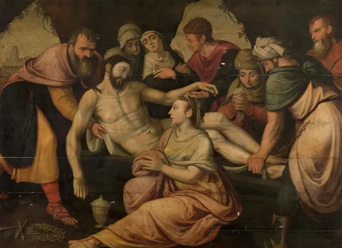 Framed Print : Christ's Entombment, 1565. Creator: Lambert van Noort Framed Print : Christ's Entombment, 1565. Creator: Lambert van Noort