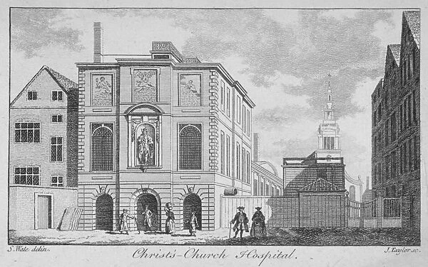 Christs Hospital with Christ Church, Newgate Street in the background, City of London, 1761