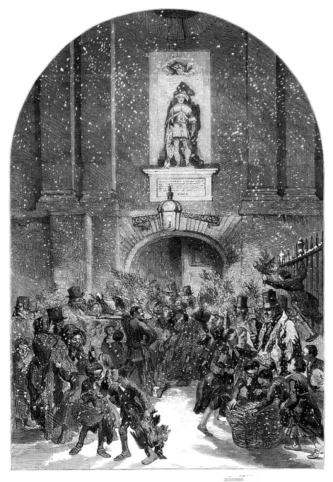 Framed Print : Christ's Hospital and Christmas Eve - drawn by John Gilbert, 1857. Creator: Unknown Framed Print : Christ's Hospital and Christmas Eve - drawn by John Gilbert, 1857. Creator: Unknown