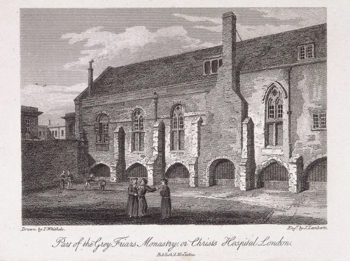Framed Print : Christs Hospital, London, 1812. Artist: James Lambert Framed Print : Christs Hospital, London, 1812. Artist: James Lambert