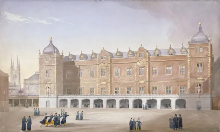 Framed Print : Christs Hospital School, Newgate Street, City of London, 1831. Artist: John Shaw