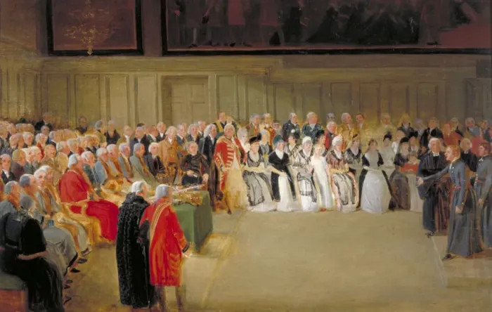 Framed Print : Christs Hospital, St Matthews Day, 1798. Artist: Thomas Stothard Framed Print : Christs Hospital, St Matthews Day, 1798. Artist: Thomas Stothard