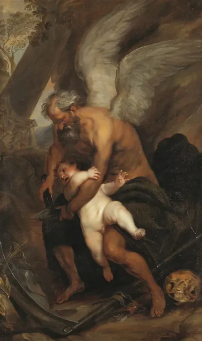 Framed Print : Chronos Clipping the Wings of Cupid, c.1640. Creator: Unknown Framed Print : Chronos Clipping the Wings of Cupid, c.1640. Creator: Unknown