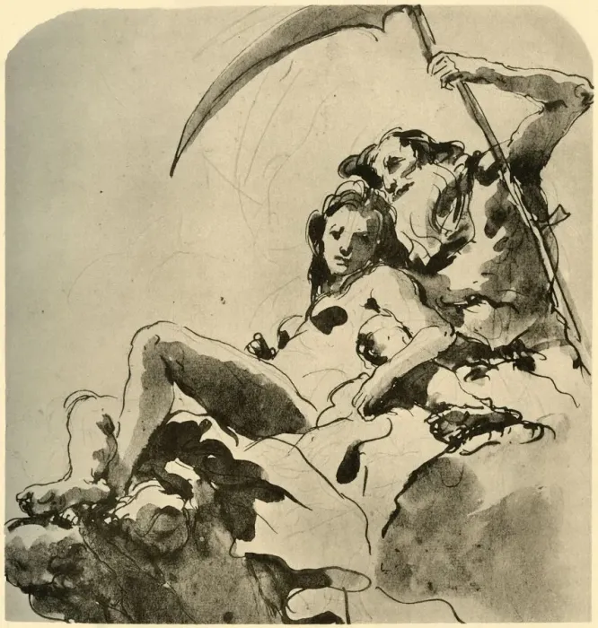 Framed Print : Chronos and a Young Woman, mid 18th century, (1928). Artist: Giovanni Battista Tiepolo Framed Print : Chronos and a Young Woman, mid 18th century, (1928). Artist: Giovanni Battista Tiepolo
