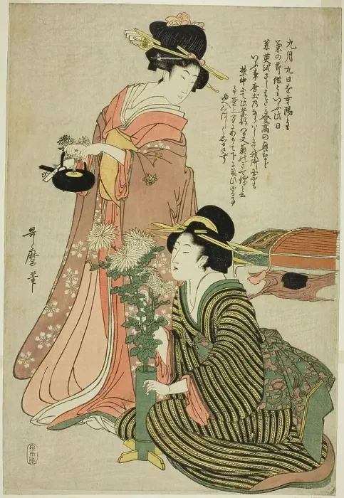 Framed Print : The Chrysanthemum Festival in the Ninth Month, from an untitled pentaptych of the five... c. 1803. Creator: Kitagawa Utamaro Framed Print : The Chrysanthemum Festival in the Ninth Month, from an untitled pentaptych of the five... c. 1803. Creator: Kitagawa Utamaro