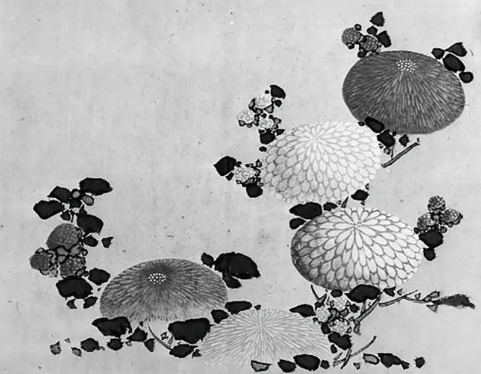 Framed Print : Chrysanthemums, 19th century. Creator: Hokusai School Framed Print : Chrysanthemums, 19th century. Creator: Hokusai School