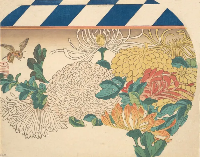 Framed Print : Chrysanthemums in Fan-shaped Design, 1840s. 1840s. Creator: Ando Hiroshige Framed Print : Chrysanthemums in Fan-shaped Design, 1840s. 1840s. Creator: Ando Hiroshige