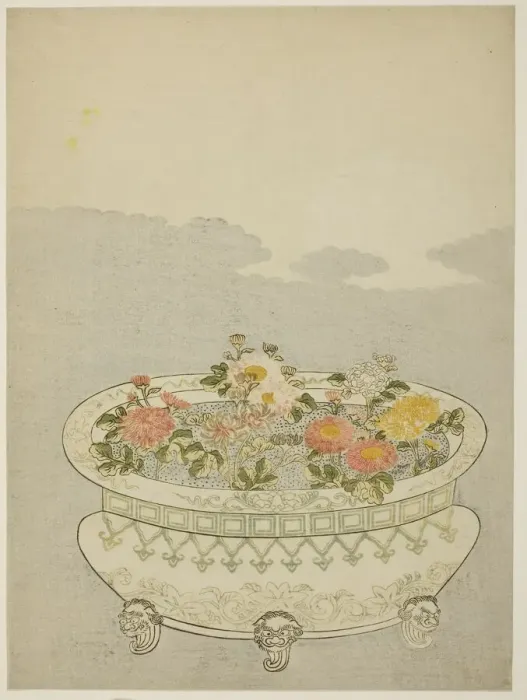 Framed Print : Chrysanthemums and the Rising Moon, c. 1766. Creator: Suzuki Harunobu Framed Print : Chrysanthemums and the Rising Moon, c. 1766. Creator: Suzuki Harunobu