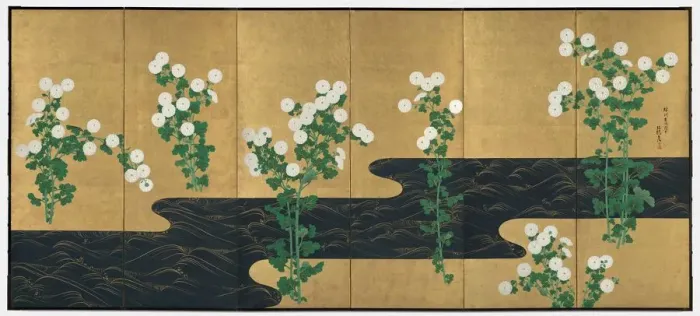Framed Print : Chrysanthemums by a Stream, late 1700s-early 1800s. Creator: Ogata Korin (Japanese Framed Print : Chrysanthemums by a Stream, late 1700s-early 1800s. Creator: Ogata Korin (Japanese