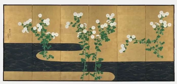 Framed Print : Chrysanthemums by a Stream, late 1700s-early 1800s. Creator: Ogata Korin (Japanese Framed Print : Chrysanthemums by a Stream, late 1700s-early 1800s. Creator: Ogata Korin (Japanese