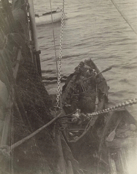Chukchi Boat Alongside a Clipper Ship, 1889. Creator: Unknown