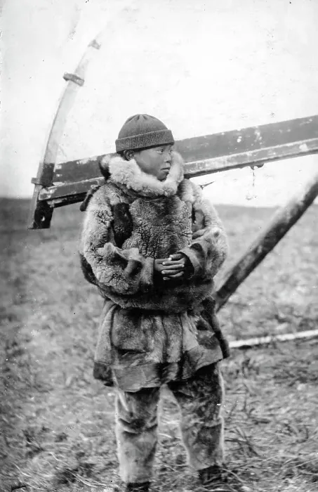 Framed Print : Chukchi boy in national clothes, kukhlyanka, fur pants, 1910-1929. Creator: Ivan Emelianovich Larin Framed Print : Chukchi boy in national clothes, kukhlyanka, fur pants, 1910-1929. Creator: Ivan Emelianovich Larin