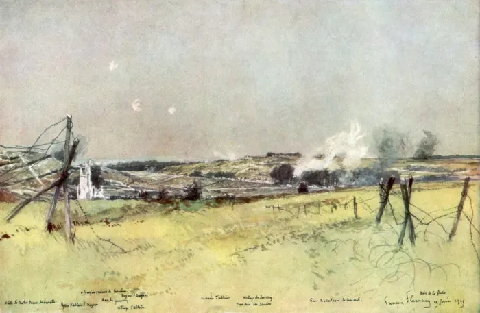 Framed Print : The Church of Ablain and Souchez, Artois, France, 19 June 1915, (1926). Artist: Francois Flameng Framed Print : The Church of Ablain and Souchez, Artois, France, 19 June 1915, (1926). Artist: Francois Flameng