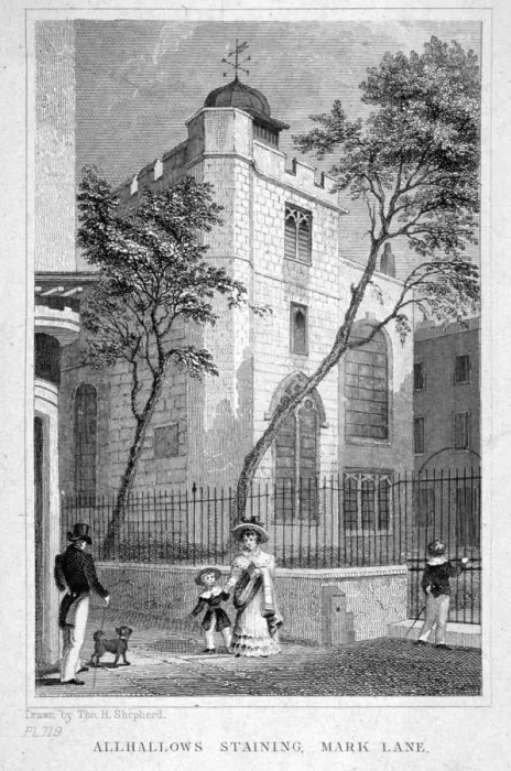 Framed Print : Church of All Hallows Staining, London, 1829. Artist: Thomas Hosmer Shepherd Framed Print : Church of All Hallows Staining, London, 1829. Artist: Thomas Hosmer Shepherd